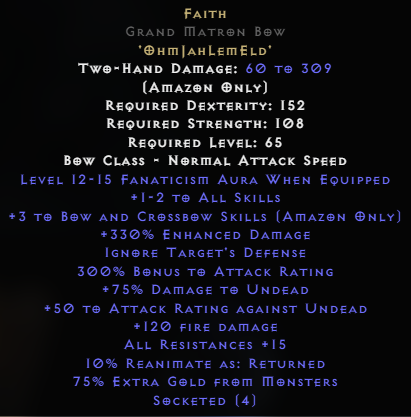 Faith Grand Matron Bow +3 Bow Skills – +1 Skills - 12-14 Fana